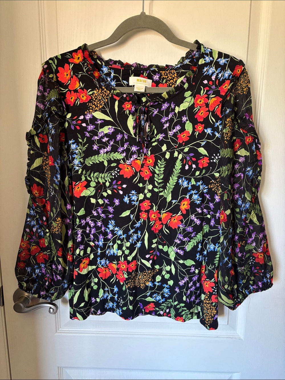 Maeve Anthropologie Floral Blouse Black Multicolor Size Medium